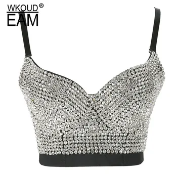 

WKOUD EAM 2020 New Beaded Underwear Outside Flash Drilling Vest Exposed Navel Tube Top Sling Tops Female Tide PF280