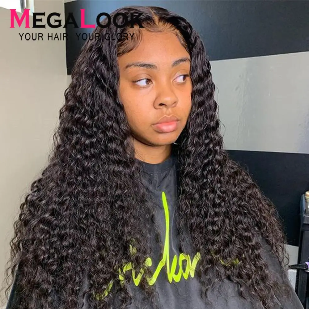  Deep Wave Wig Pre Plucked Natural Hairline Human Hair Wigs Short Brazilian 13x4 180% Remy Megalook 