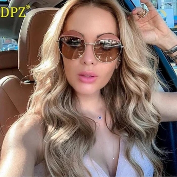 

2020 DPZ new brand design metal leather decorative sunglasses fashion ladies round frame luxury sunglasses oculos de sol