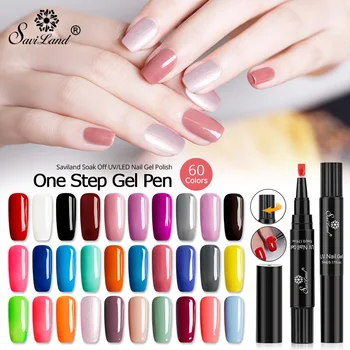 

Saviland 3 In 1 Gel Nail Varnish Pen Glitter Dawdler One Step Nail Gel Polish No Need Top Base Coat UV Gel Nail Art Set