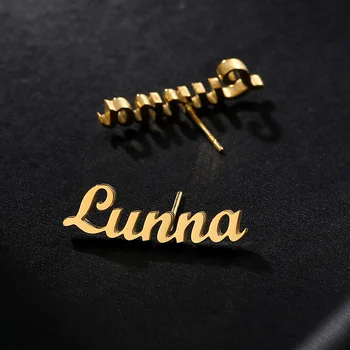 

Personalized Custom Name Earring For Women Customize Stainless Steel Letter Cursive Nameplate Stud Earrings Gift For Best Friend