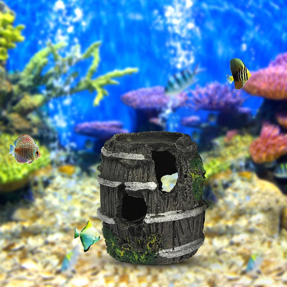 6pcs Resin Aquarium Decoration Small Barrel Fish Tank Artificial