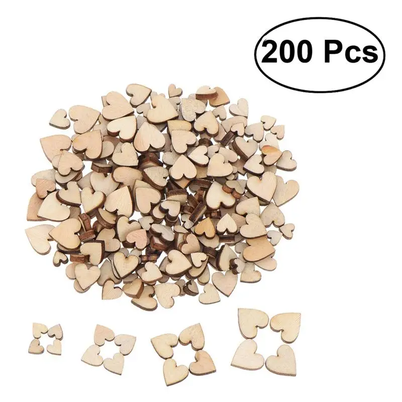 

200Pcs Blank Heart Wood Slices Discs Wooden Pieces Handmade Arts Wood DIY Crafts Embellishments