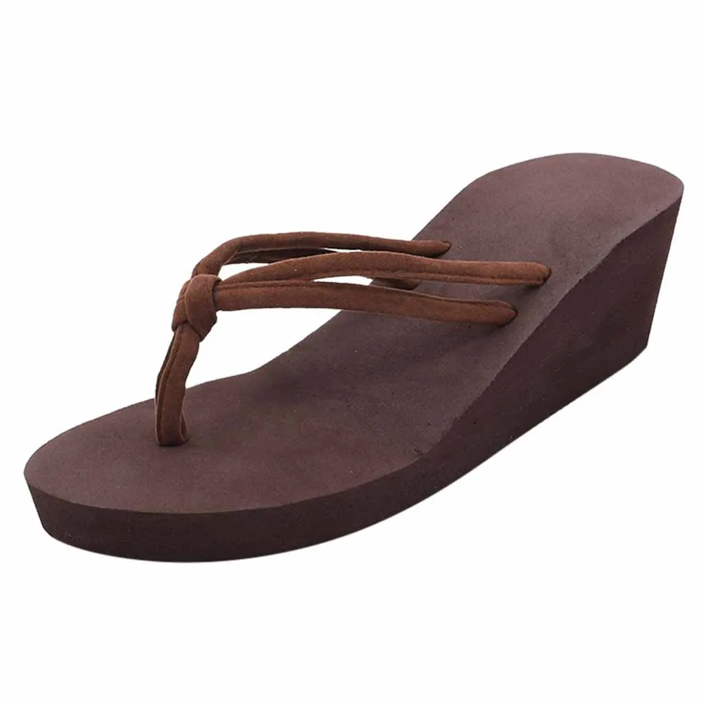 

SAGACE Women's slippers Solid Color slippers Women Non-Slip Feet flip flops women beach High-Heeled Wedges slippers Beach Sandal