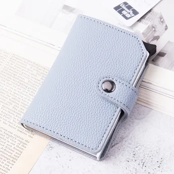 

Single Box Credit Card Holder PU Leather Card Wallet New Men RFID Blocking Aluminum Smart Multifunction Slim Wallet Card Case
