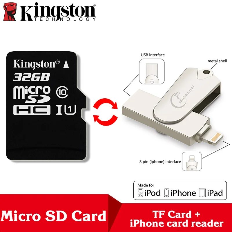 Kingston Microsd 8 ГБ 16 ГБ 32 ГБ 64 Гб 128 ГБ 256 Гб карта памяти класс 10 SDHC TF карта с адаптером/ридером для iphone и ноутбука - Емкость: TF32-R005-Reader