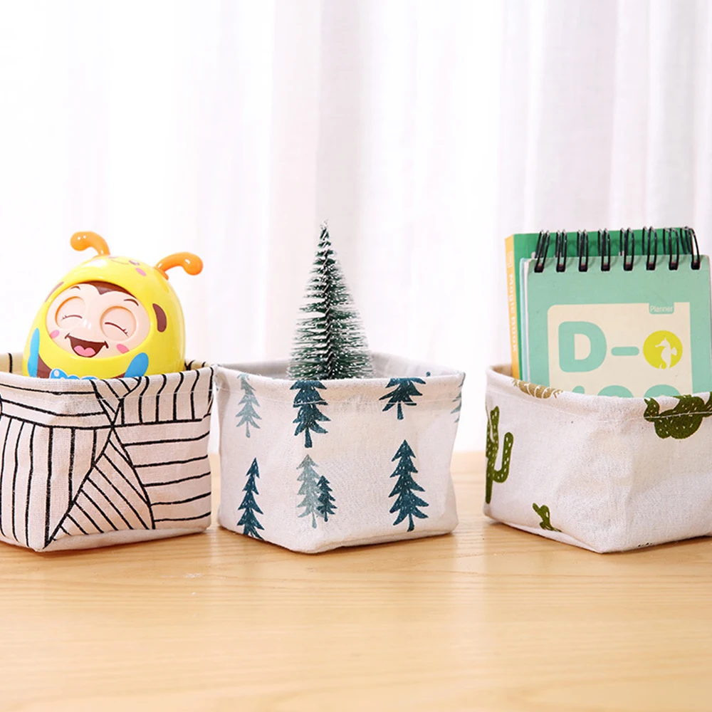 

Cotton and Linen Desktop Makeup Organizer Storage Box Desk Stationery Storages Books Pen Basket Cosmetic Debris Finishing Box