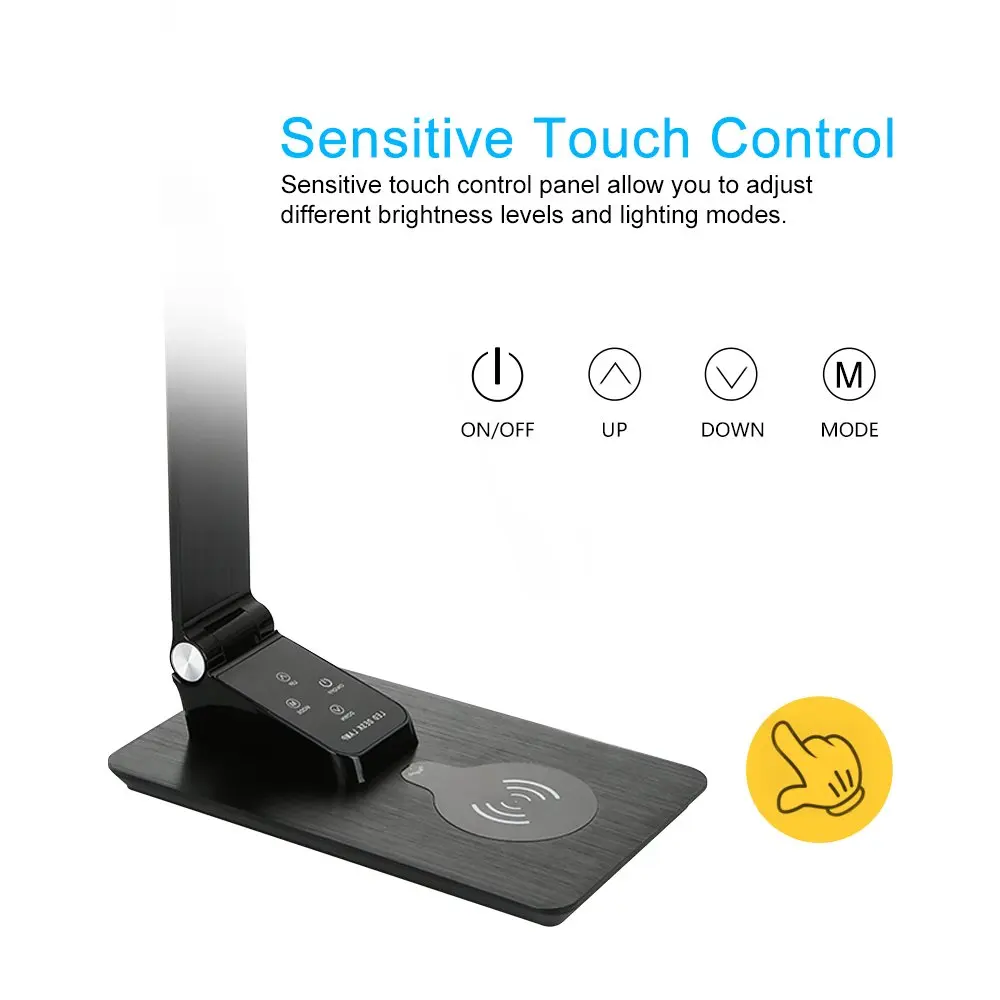  Desk Lamp with Wireless Charging&USB Charging PortAdjustable Eye-Friendly Table lamp with 3 Modes 5