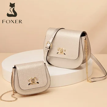 

FOXER Gold Shining Dating Messenger Bag for Female Adjustable Shoulder Strap Stylish Purse Summer Look Girl's Flap Crossbody Bag