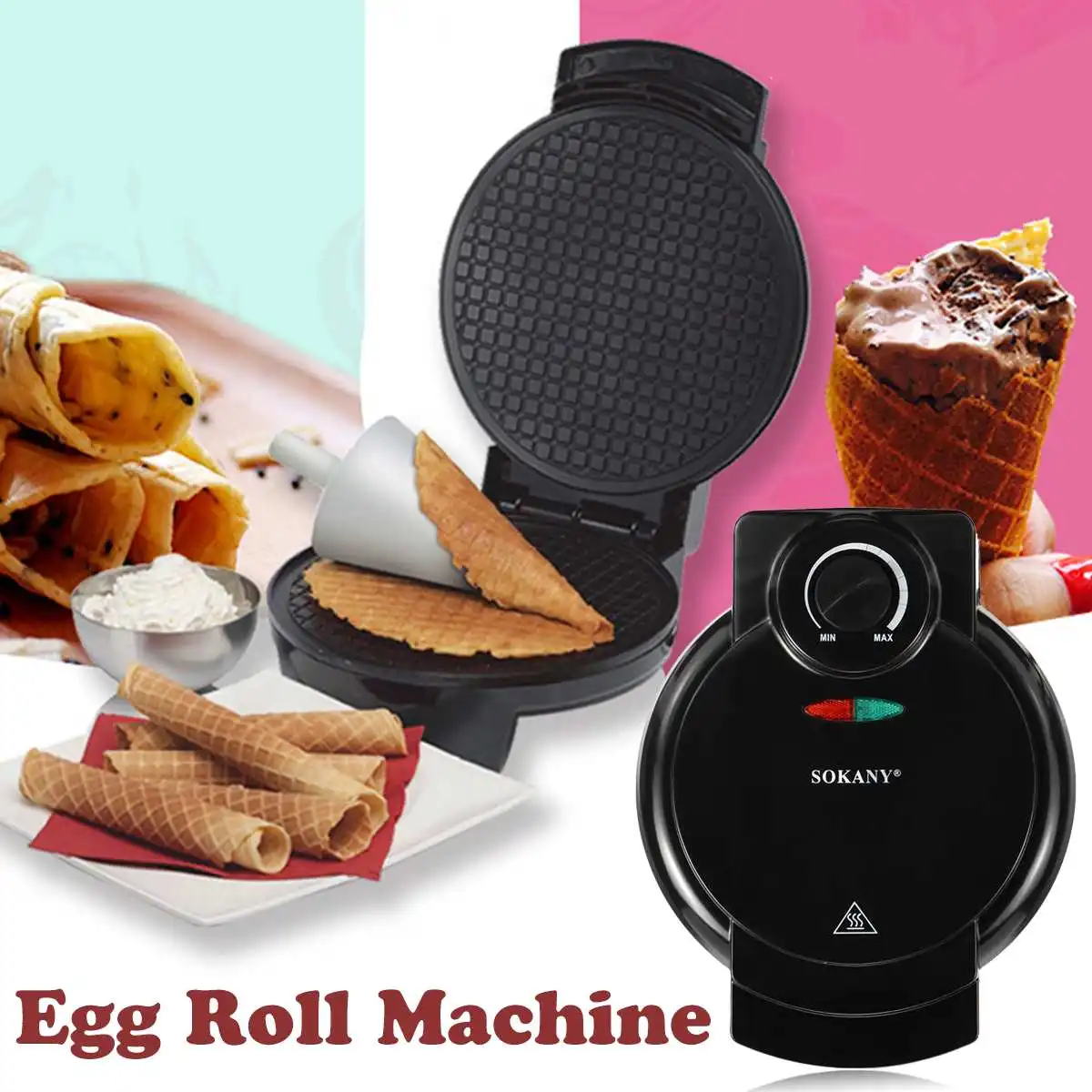 

Electric Eggs Roll Maker LED Crispy Omelet Non-Stick Baking DIY Ice Cream Crust Pancake Machine Automatic Temperature Control