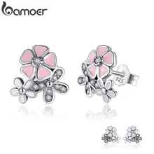 925 пробы серебряные поэтические серьги-капли с ромашками и цветками вишни, смешанные и прозрачные CZ розовые цветы для женщин, юбилейная распродажа PAS461