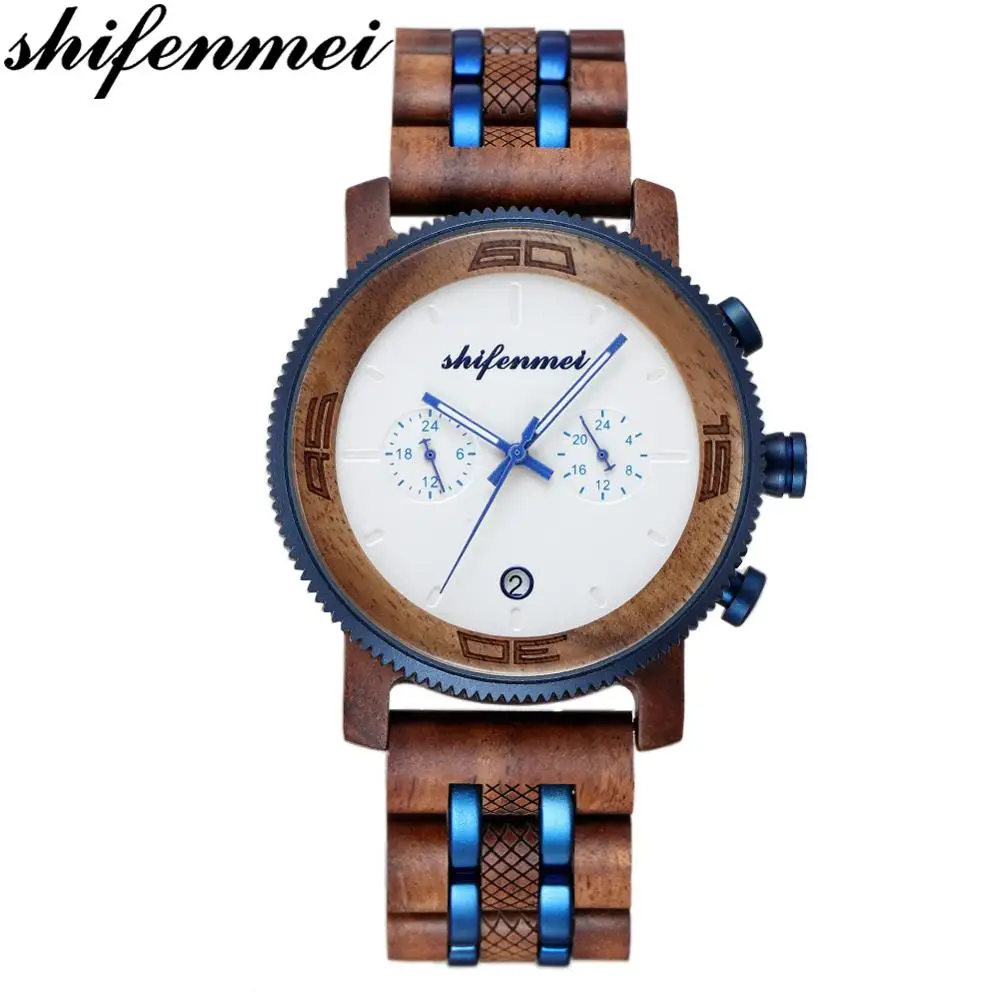 

Shifenmei Wood Watch Mens Watches Top Luxury Brand Men Business Watches Chronograph Quartz Wristwatch Male Relogio Masculino