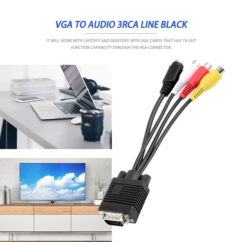 Hot Selling ! VGA SVGA to S-VIDEO 3 RCA Female Converter Cable VGA to Video TV Out S-video AV Adapter ! Bundle 1 Polybag ONLENY