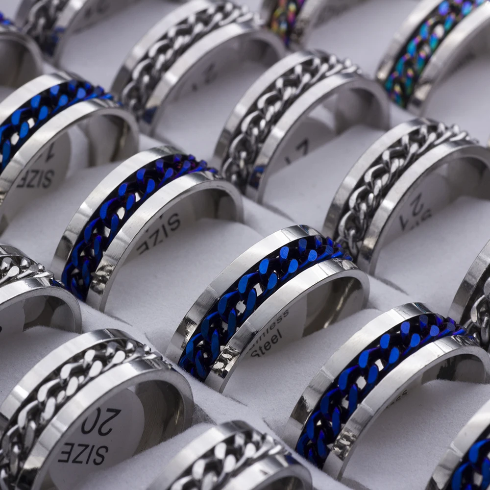 20pcs/lot Cool Spinner Chain Titanium Steel Rotatable Rings For Women Men Jewelry Party Gifts Mix Color Wholesale 2