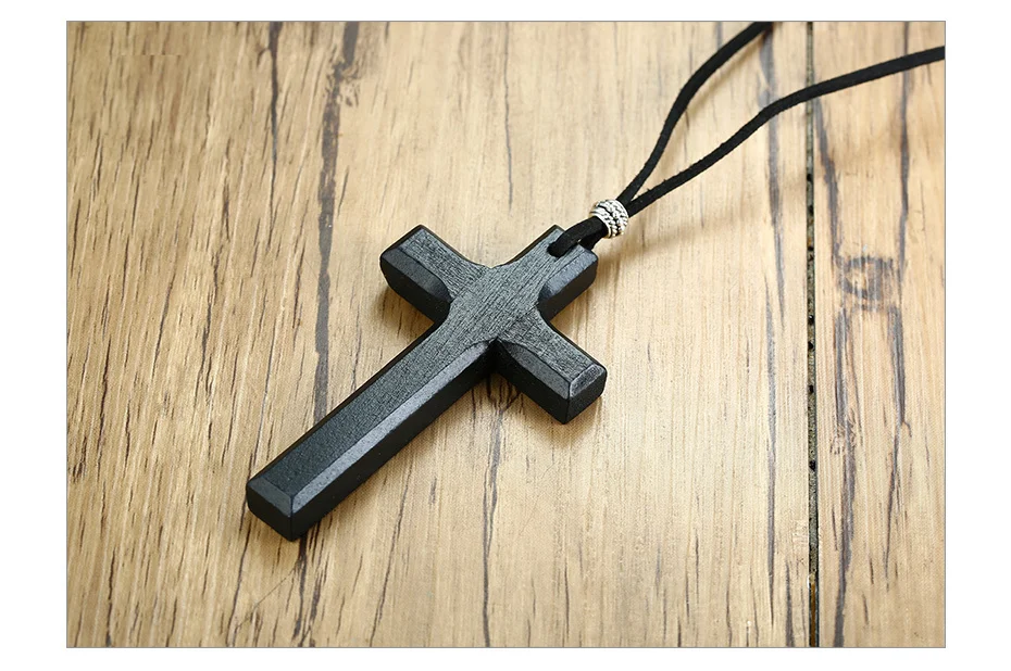Винтажный деревянный крест распятие кулон ожерелья для мужчин женщин христианские подарки Ювелирные изделия с 90 см Веревка Цепи
