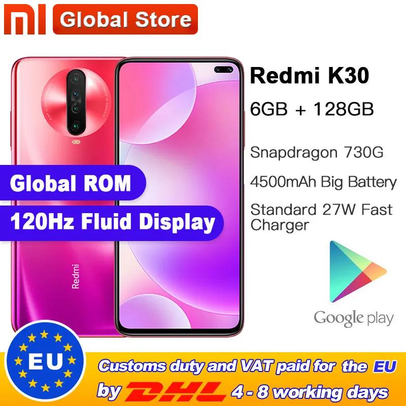 Оригинальный Смартфон Xiaomi Redmi K30 глобальная прошивка 6 ГБ 128 4G Восьмиядерный
