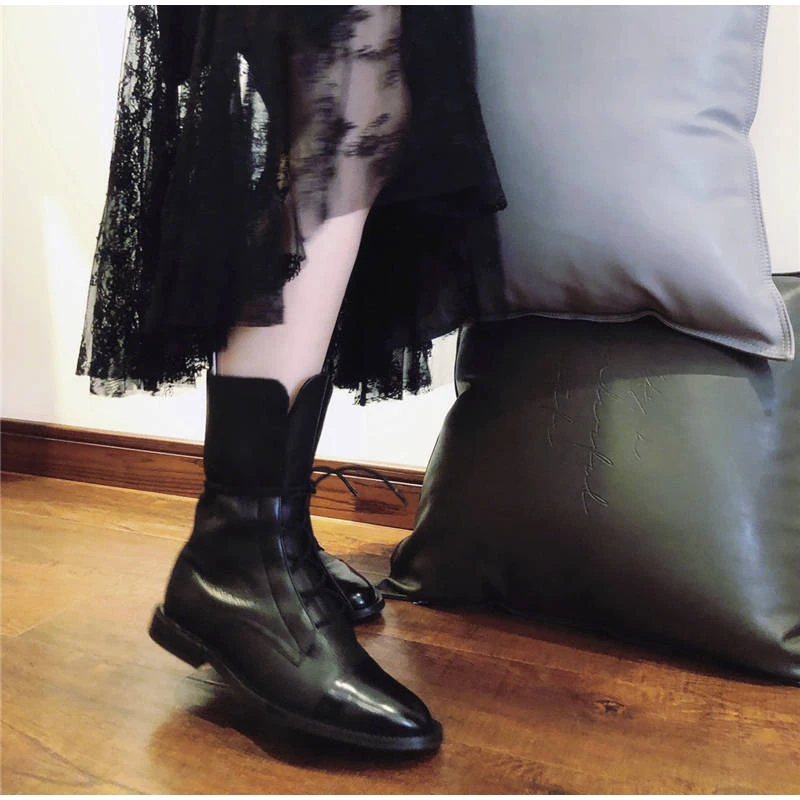 Женские ботинки до середины икры в винтажном стиле; женские модные удобные ботинки из искусственной кожи на шнуровке; повседневная женская обувь на платформе; сезон осень