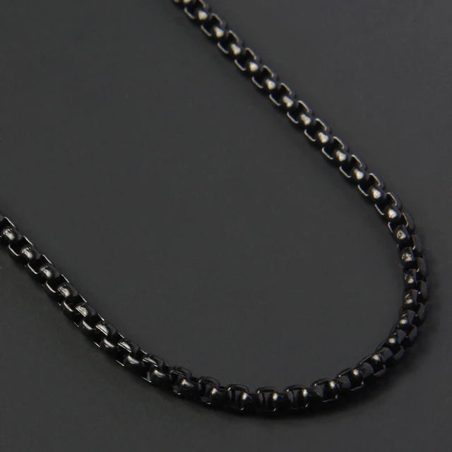 Classic 2mm Black Box Chain Necklace 