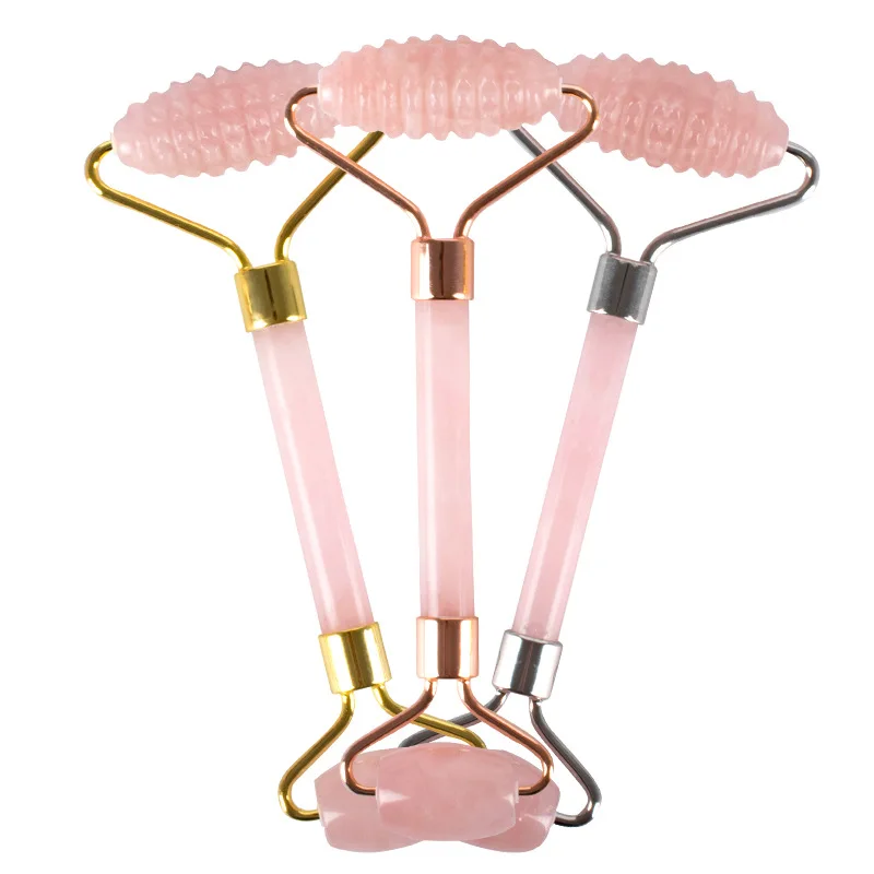 

19 New Style Natural Pink Crystal Jade Roller Toothed Roller Massager Facial Thin Face Eye Massager Wholesale
