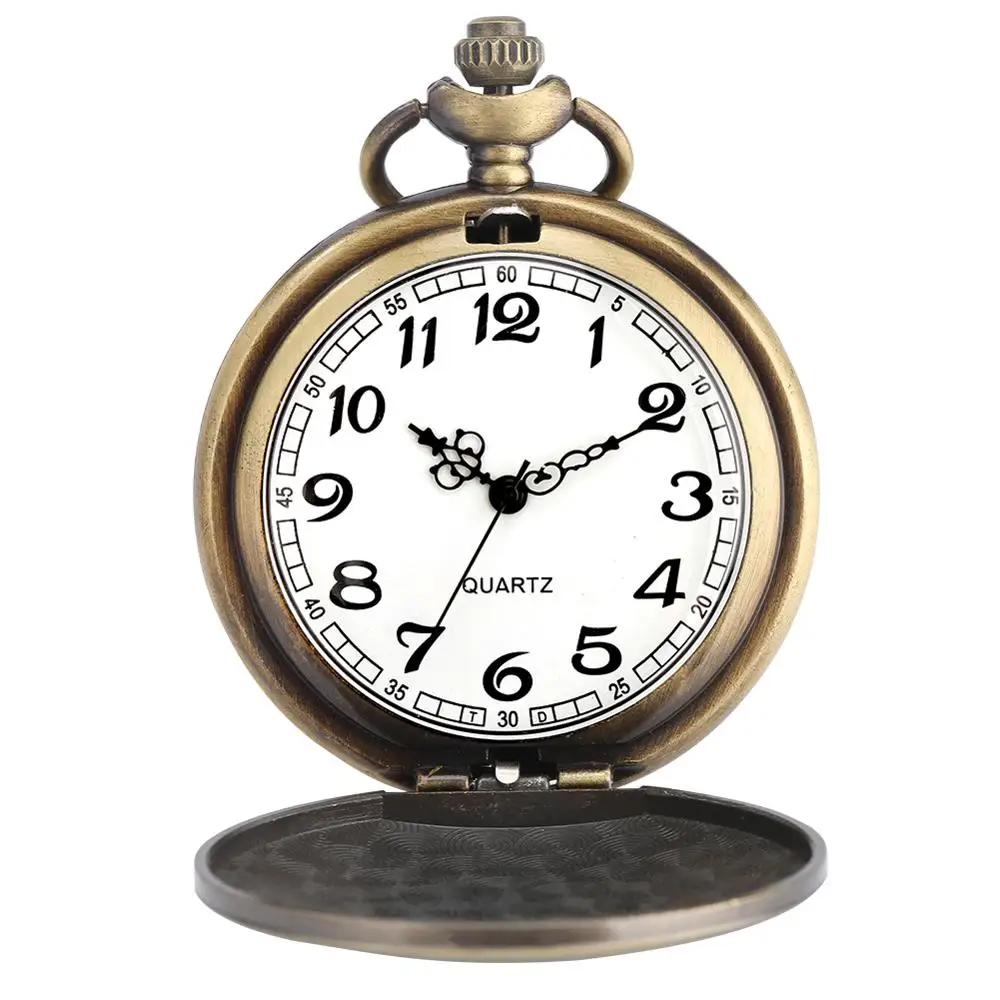 Quartz Pocket Watch Retro Bronze Necklace Analog Pendant Full Hunter Antique Vintage Chain Clocks For Men Women