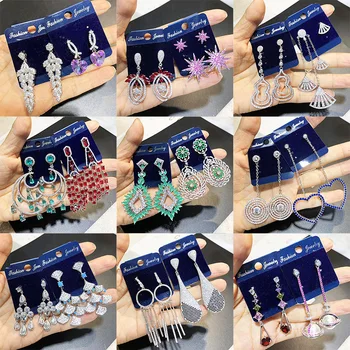 

30 Pairs/lot luxury fashion women crystal style earring lot top quality zircon women wedding earring wholesale 201102-198