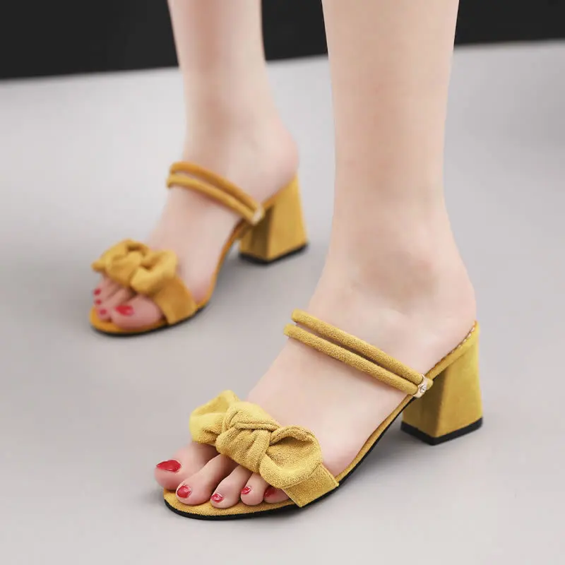 

Sandals Female Summer Chunky High Heel Double Purpose Korean-style Versatile Straight-line Buckle Beach WOMEN'S Shoes 2019 New S