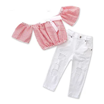 

Red Striped Kids Girls Clothes Set Toddler Baby Girls Outfits T-shirt+soild Color Pants Kids Clothes 2-4Y