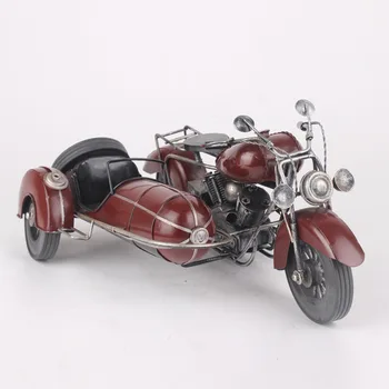 

1:10 Sidecar Tricycle Cycling Model Mule Tin Car Model Iron Retro Vintage Crafts Gift Motorbike Toys for Children 36X22X17cm