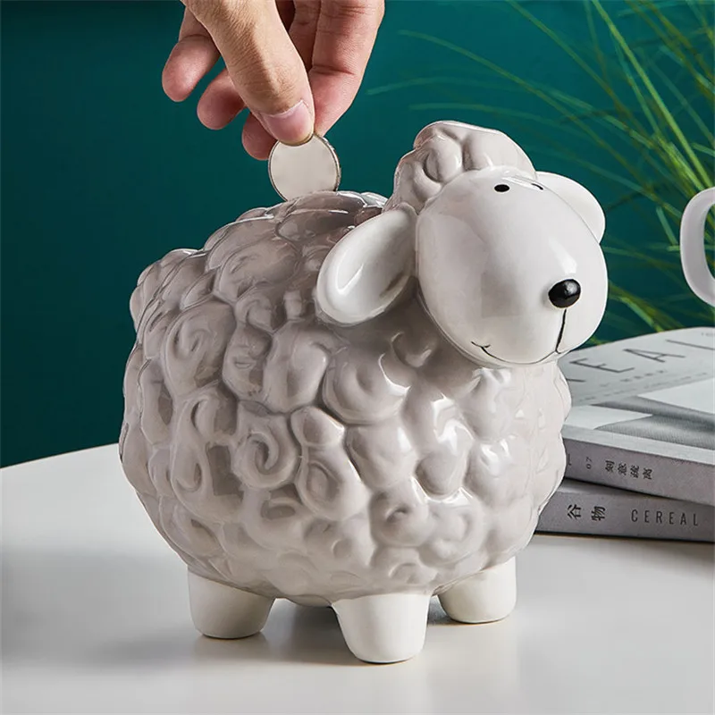 Ceramic Large Sheep Piggy Bank Bedroom Money Saving Box Children Coin