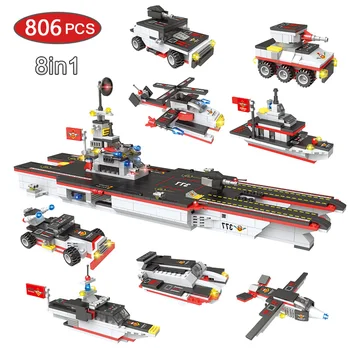 

8in1 military maritime army aircraft carrier fighter helicopter Aircraft Carrier Toys Legoings Brick Ship Models