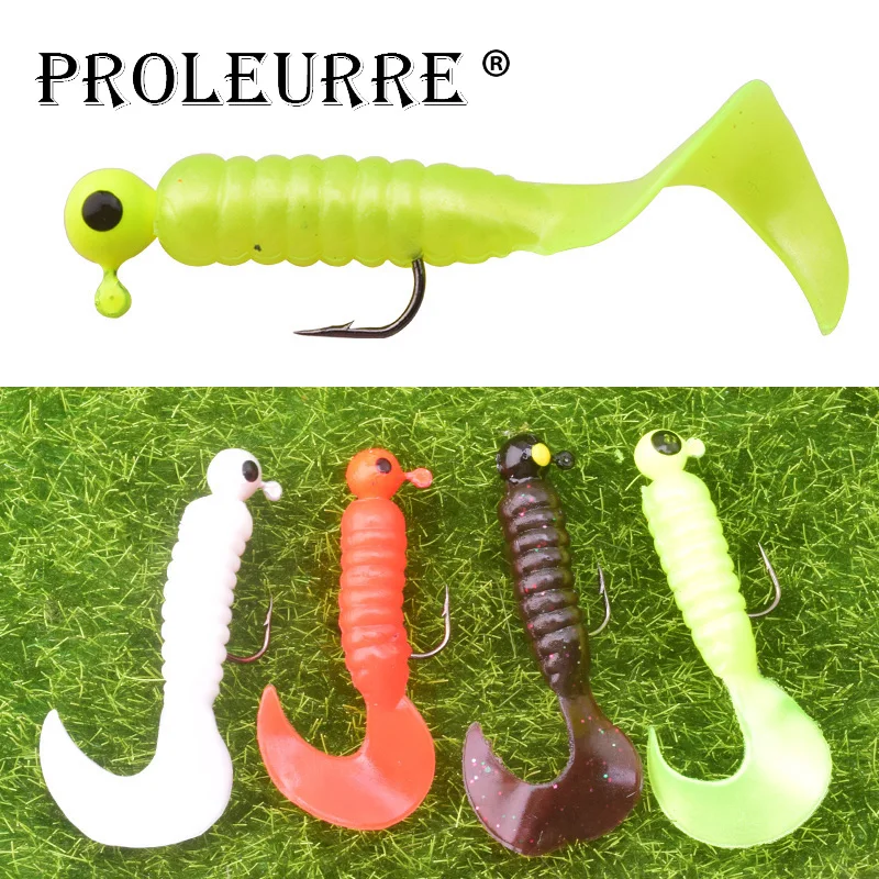 

7Pcs/bags Jig head curl worms tail soft bait 5cm 3.2g Swimbait Wobblers Fishing lure Artificial Silicone bass bait Pesca PRO-586