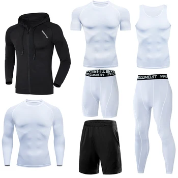 

6/7pcs Dry Fit Sport Set Men Sport Running Sets Basketball Tight Sport Clothing Fitness Jogging Tracksuit Compression Sportswear