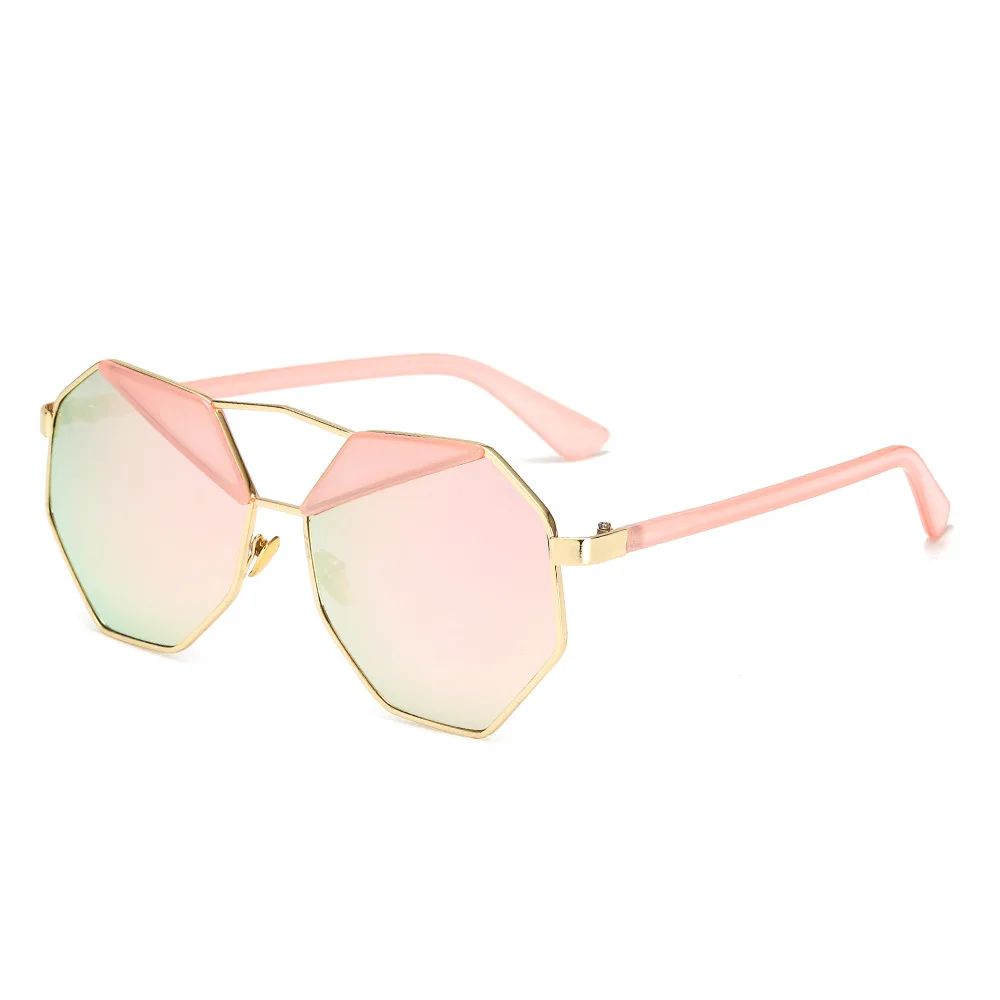 YOOSKE винтажные многоугольные солнцезащитные очки для женщин и мужчин, брендовые металлические солнцезащитные очки для бровей, мужские розовые синие солнцезащитные очки, ретро зеркальные очки - Цвет линз: Розовый