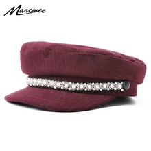 Новая мода жемчужная военная шляпа весна лето моряк шляпа для женщин мужчин уличный солнцезащитный козырек шляпа Женская ветрозащитная полосатая восстановленная шляпа