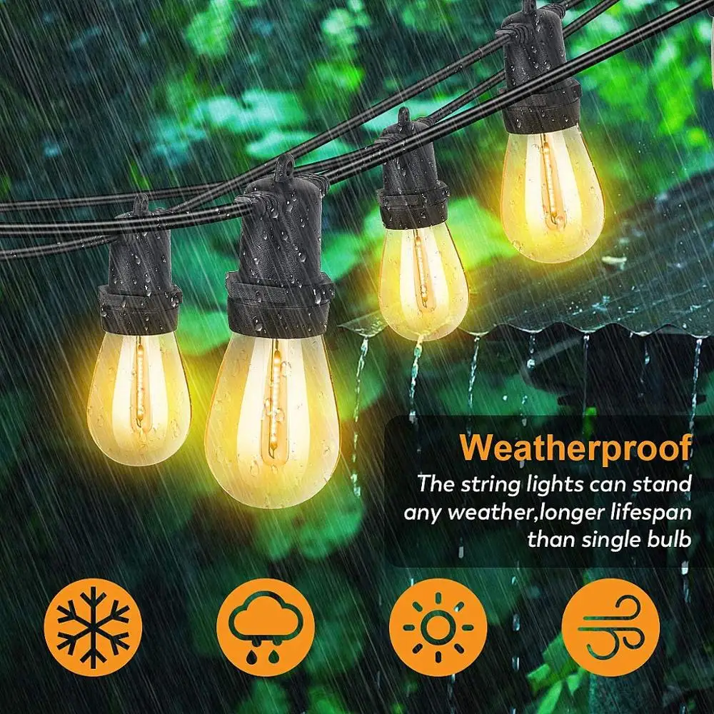 

15M Edison Bulbs String Lights Outdoor Waterproof Vintage Bulbs Commercial Grade Globe Patio Wedding Christmas Decoration Light