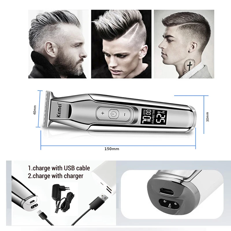 Günstige Kemei Barber Professional Hair Clipper LCD Display 0mm Glatze Bart Haar Trimmer männer der elektrische haar trimmer haar clippers 5