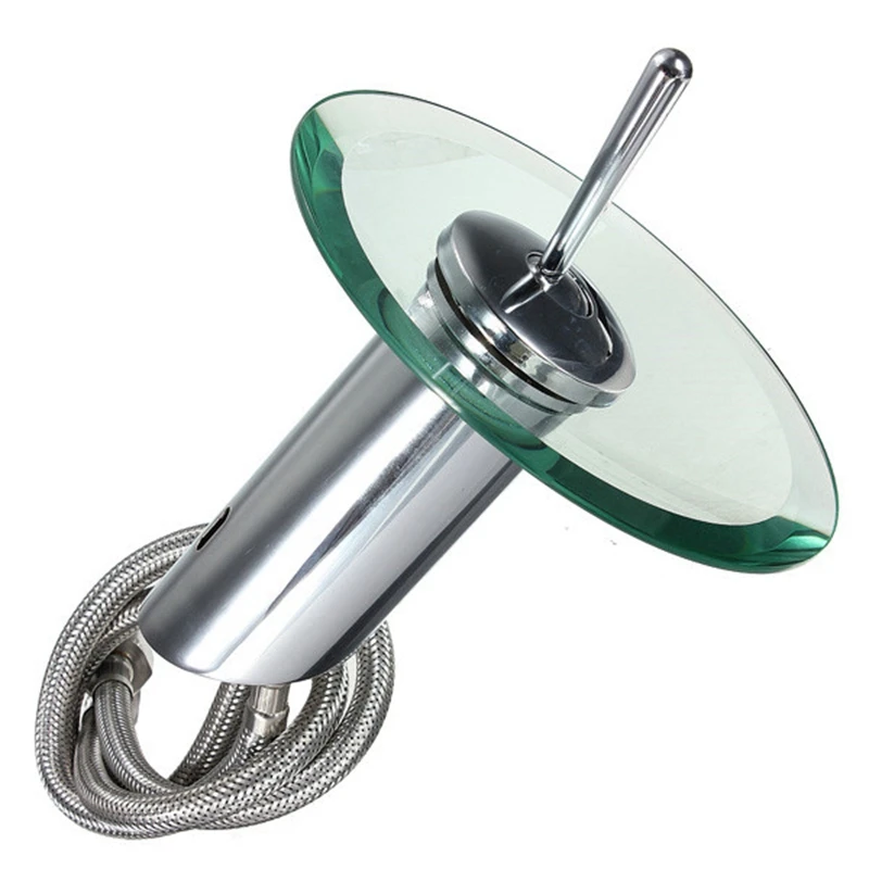 Bathroom Waterfall Basin Sink Mixer Tap Faucet Polished Glass Edge Faucet Tap with Water Inlet Pipe