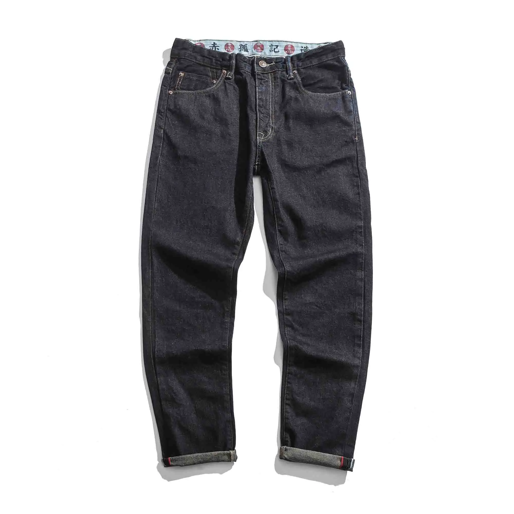unwash Мужские повседневные Япония Dk Индиго красный список selvdge джинсовые джинсы - Цвет: unwash