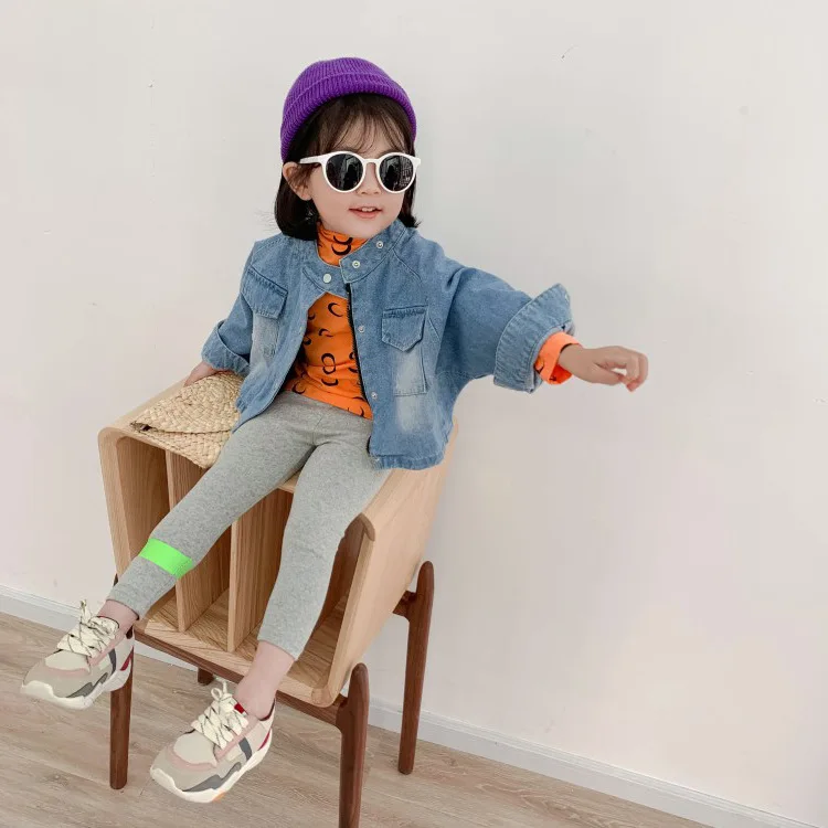 

Baby Girls Children 19 Autumn New Style Cowboy Locomotive Short Jacket Childrenswear