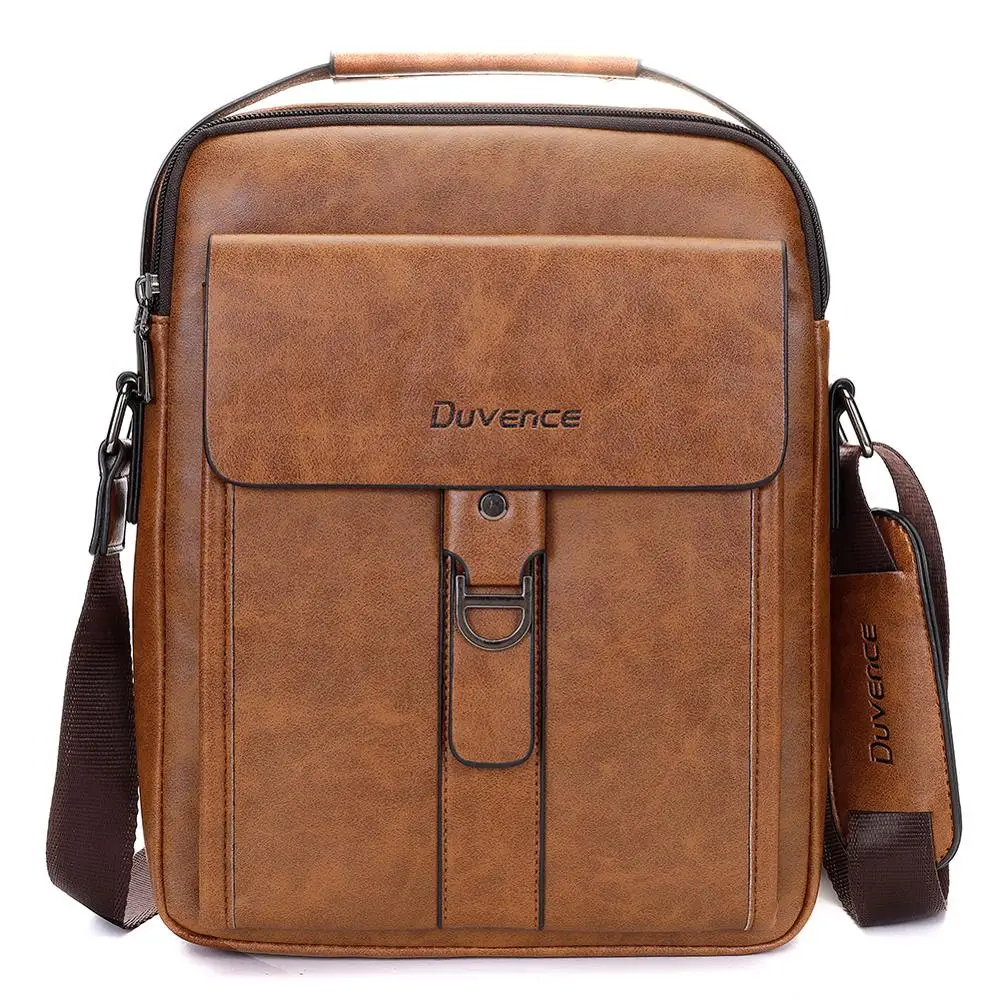 

Casual Men Shoulder Bag Large Capacity Handbag for Men Pu Leather Crossbody Bags for 12.9 Inches Ipad Brown Male Messenger Bag