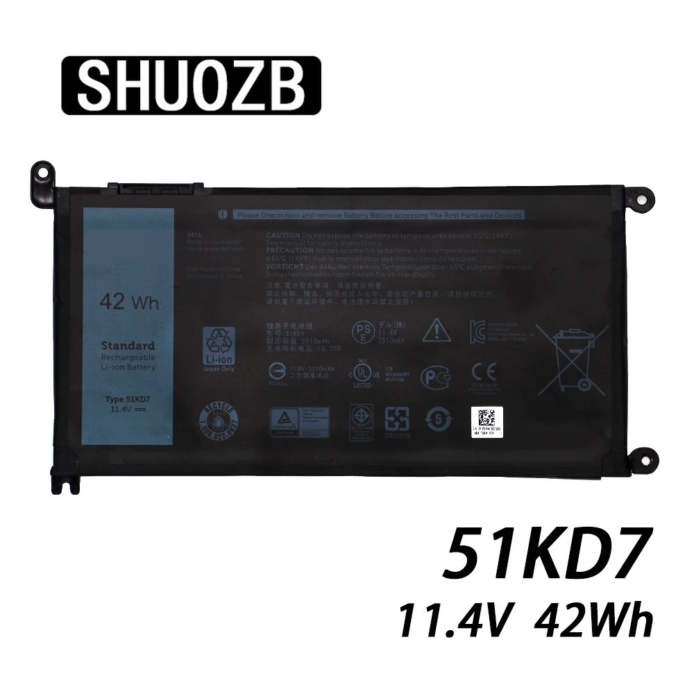Новый аккумулятор 11 4 в 42Wh 51KD7 Y07HK для ноутбука Dell Chromebook 3180 3189 SHUOZB аккумуляторы