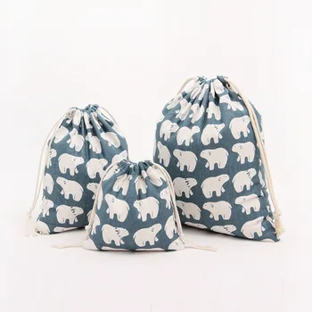 

Big white bear small fresh handmade cotton and linen storage bag beam mouth drawstring tea gift wedding candy bag makeup