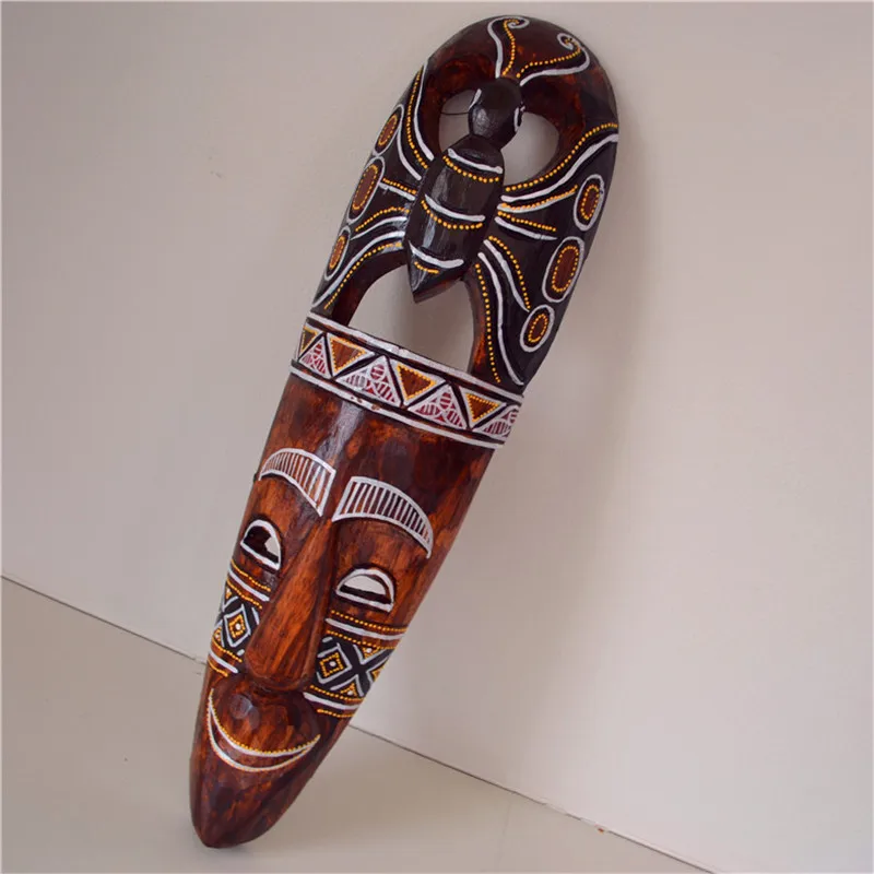 50cm African Exotic Stippling Face Mask Wall Hanging European Style Room TV Wall Decoration Bar Solid Wood Carving Mask R3362