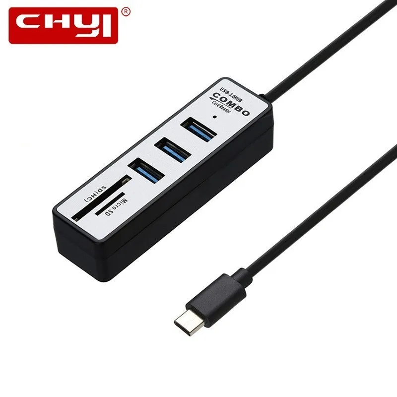 CHYI Тип C USB 3,0 концентратор комбо Мульти USB C концентратор сплиттер 3 порта Hab с Micro SD/SD кард-ридер для Macbook компьютерные аксессуары