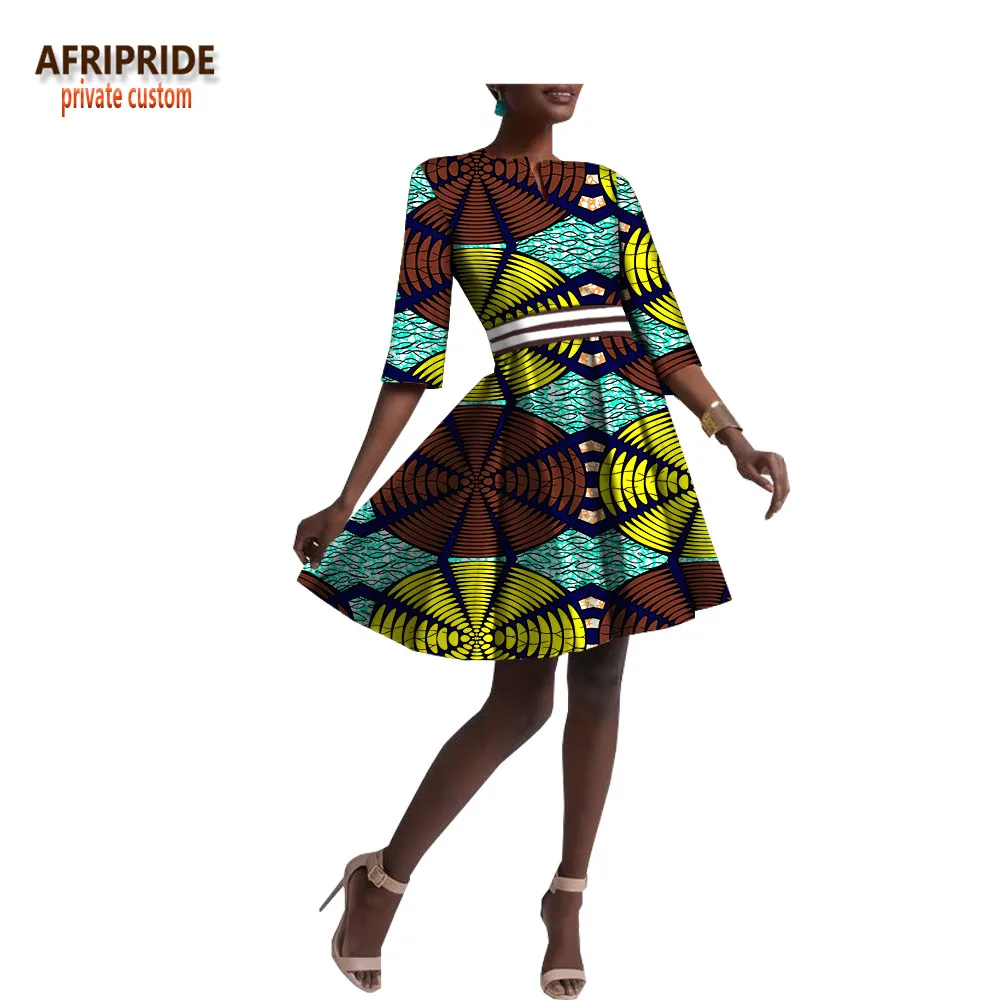 В африканском стиле с принтом; летние женские повседневные платья AFRIPRIDE с коротким рукавом платье до колен трапециевидного силуэта для женщин хлопчатобумажное платье для девочки с поясом в африканском стиле A1825042 - Цвет: 562-6
