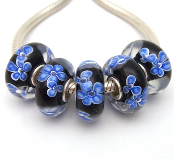 

JGWG857 5X 100% Authenticity S925 Sterling Silver Beads Murano Glass beads Fit European Charms Bracelet diy jewelry Lampwork