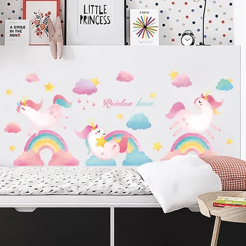 

Cartoon Rainbow Horse Wall Stickers for Kids rooms Girls room Nursery Wall Decor Eco-friendly Vinyl Wall Decals Home Decoration