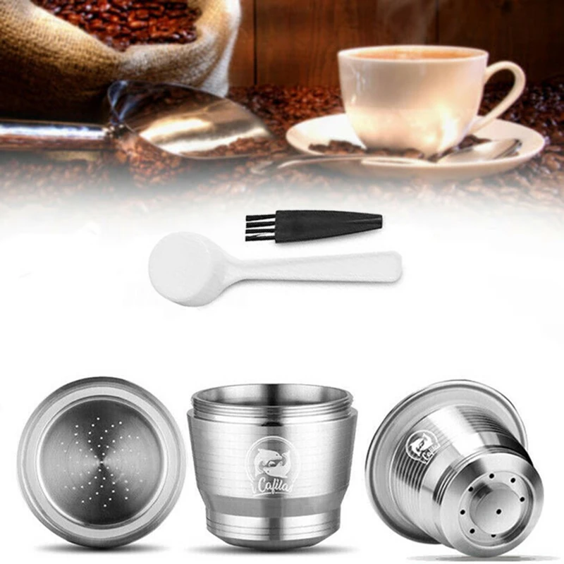 Многоразовые кофейные капсулы из нержавеющей стали 3* для Nespresso+ ложка+ щетка Новые поступления набор инструментов