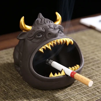 

JINSERTA Bull Head Design Ashtray Windproof Cut Large Capacity Ash Holder for Car Home Office Desk Bar Decoration Accessories