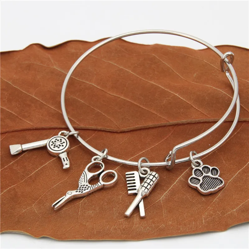 1Pc Hair Dryer Comb Scissor Pendant Bracelet Making Cosmetologist Hairdress Hair Bangle Accessories Gift Jewelry E1793